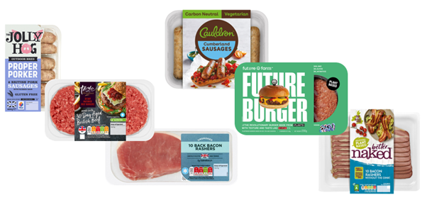 images of three meat packs and three meat free packs